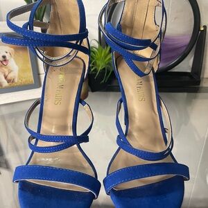 Dream Pairs Blue Suede Heels with Strappy Design